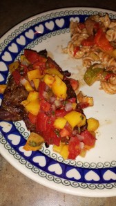 Roasted Peach Salsa over Steak Tips